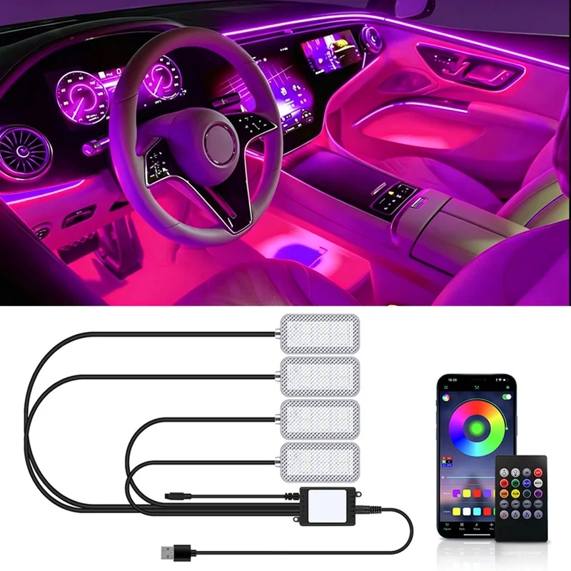 إضاءة داخلية للسيارة بتقنية ال - مراجعة Led Ambient Interior Car Lights App Control وسعره