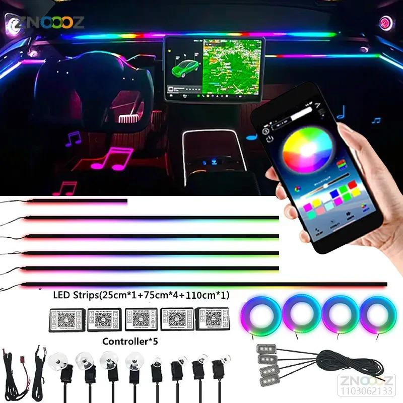 نيون سيارة الداخلية أضواء المح - مراجعة Led Ambient Interior Car Lights App Control وسعره