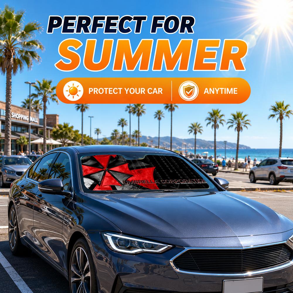 مظلة سيارة بتصميم فيلم رعب، وا - مراجعة Car Sunshade Windshield Umbrella Foldable وسعره